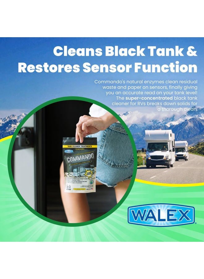 WALEX Commando RV Black Holding Tank & Sensor Cleaner - Eliminates Waste & Paper Buildup, Restores Sensor Function, Lubricates Valves & Seals, Advanced Enzyme Formula; Dissolvable Packets, 4 Count - Image 2